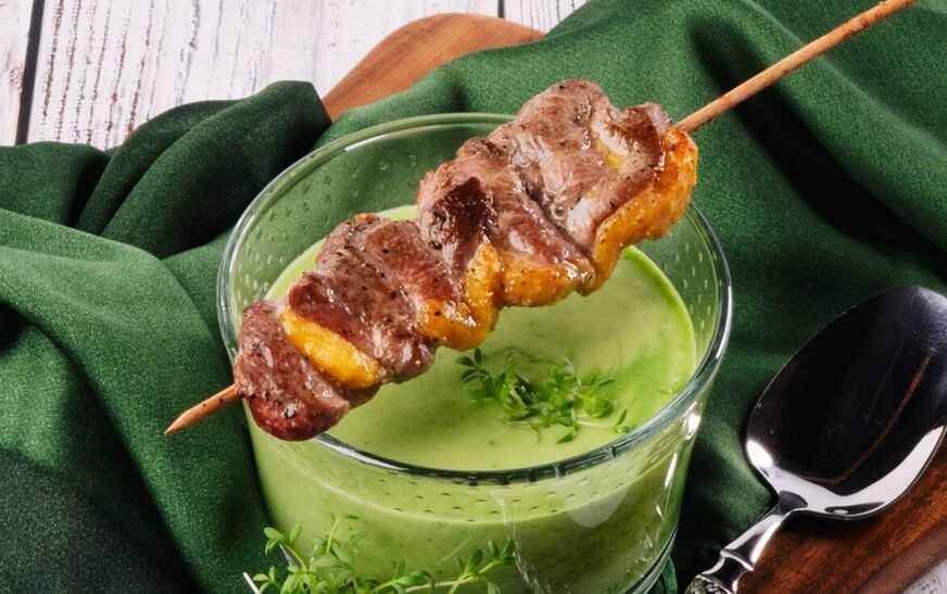 Kressesuppe mit Entenbrustspiessli