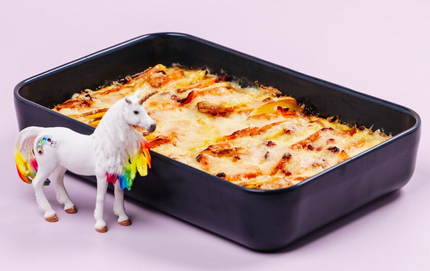 Kinderküche: Kartoffel-Karotten-Auflauf mit Speck